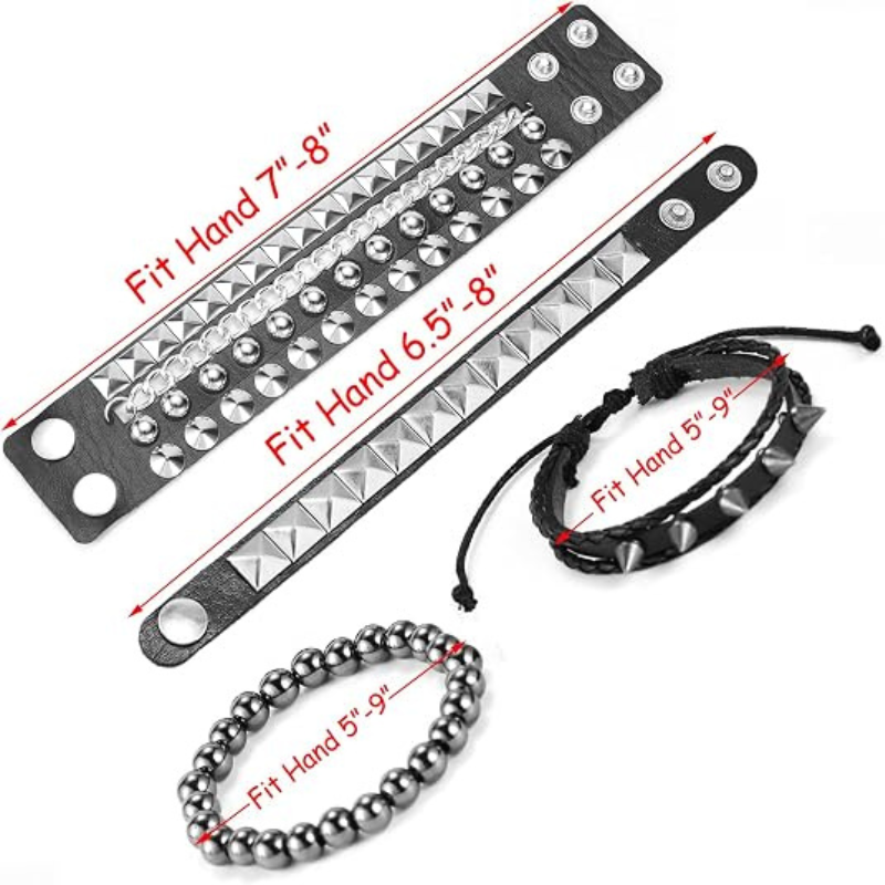 4Pcs/Set Street Hip Hop Leather Studded Cuff Bracelets