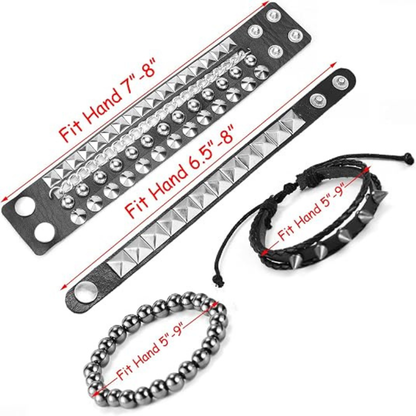 4Pcs/Set Street Hip Hop Leather Studded Cuff Bracelets