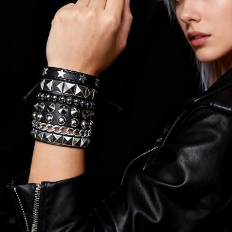 4Pcs/Set Street Hip Hop Leather Studded Cuff Bracelets