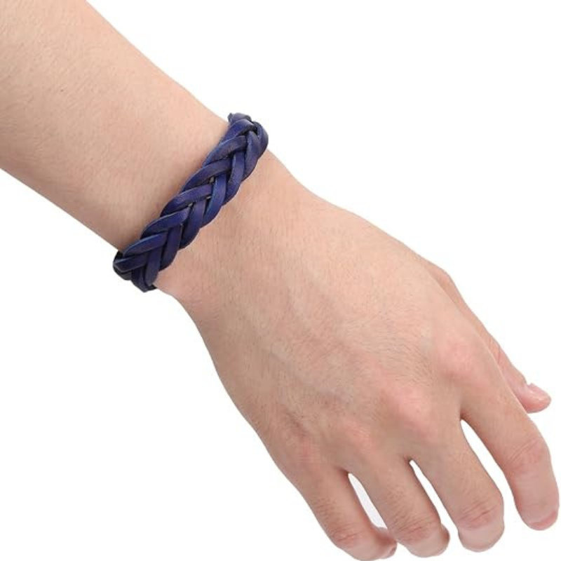 Leather Bracelet Braided Sporty Wide Wristband