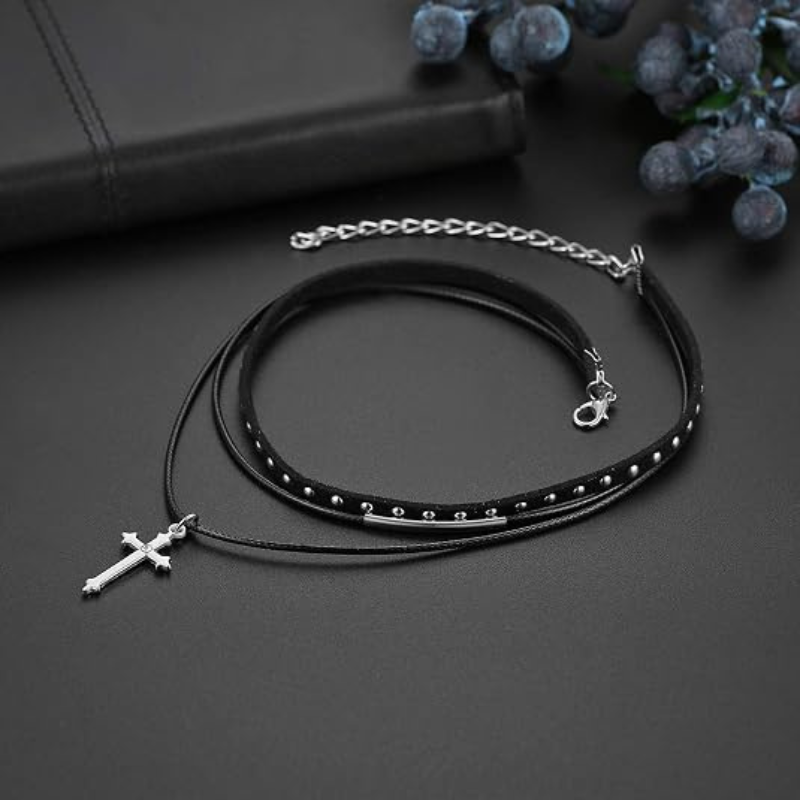 Gothic Vintage Flannelette Rope Cross Neckband