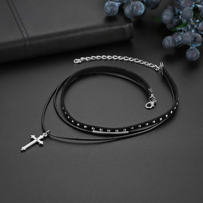 Gothic Vintage Flannelette Rope Cross Neckband