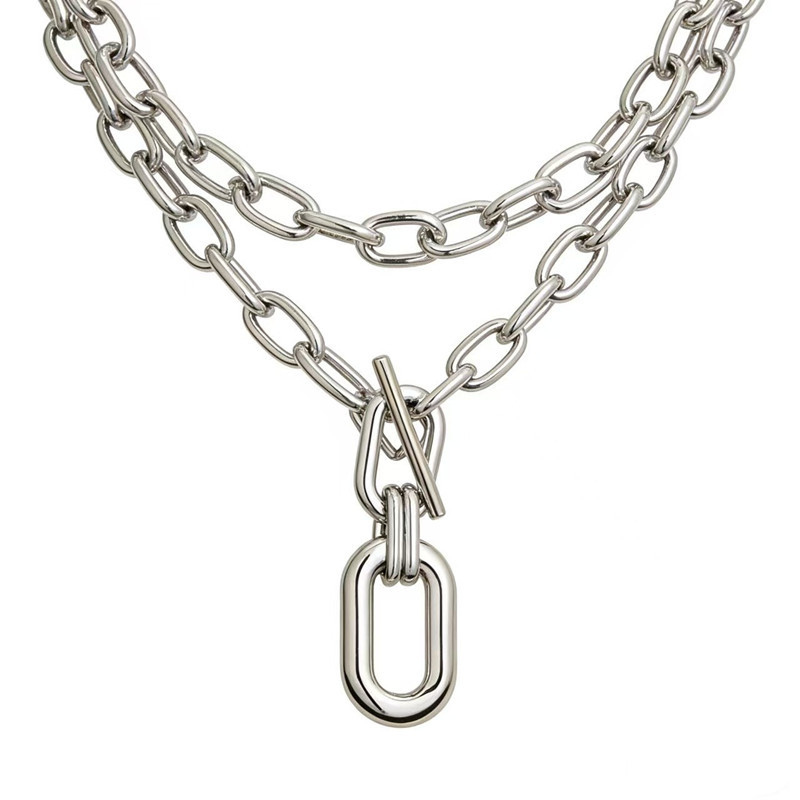 Layered Pendant Chain Punk Thick Necklace