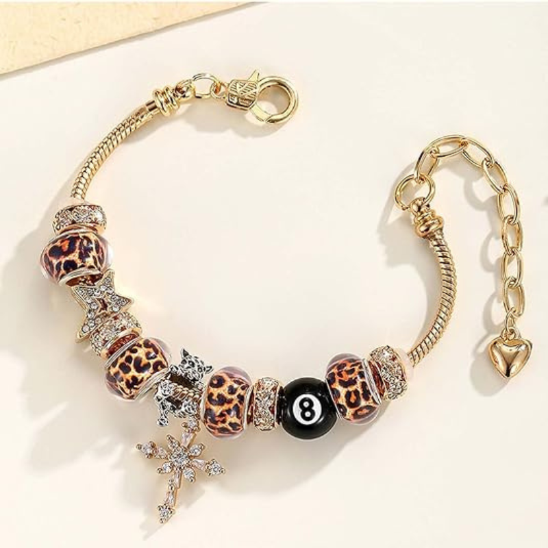 Leopard Cross Charm Bracelet for Women