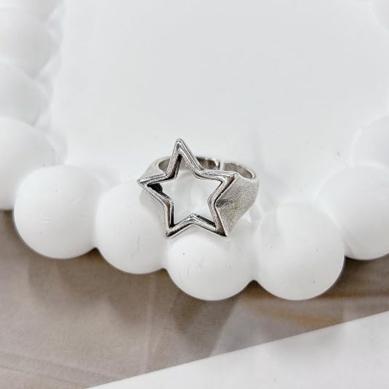 Y2K Hollow Star Open Band Statement Ring