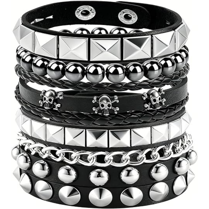 4Pcs/Set Street Hip Hop Leather Studded Cuff Bracelets