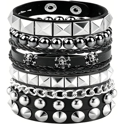 4Pcs/Set Street Hip Hop Leather Studded Cuff Bracelets