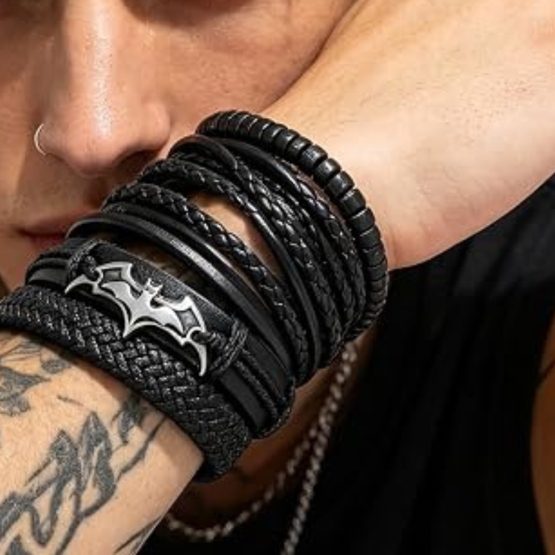 4 Pcs Bat Leather Layered Bracelets
