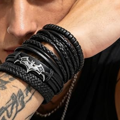 4 Pcs Bat Leather Layered Bracelets