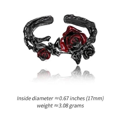 Gothic Punk Black Red Rose Ring