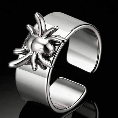 Punk 3D Spider Wide Cuff Band Ring