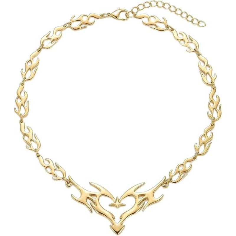 Punk Flame Thorn Star Heart Pendant Necklace
