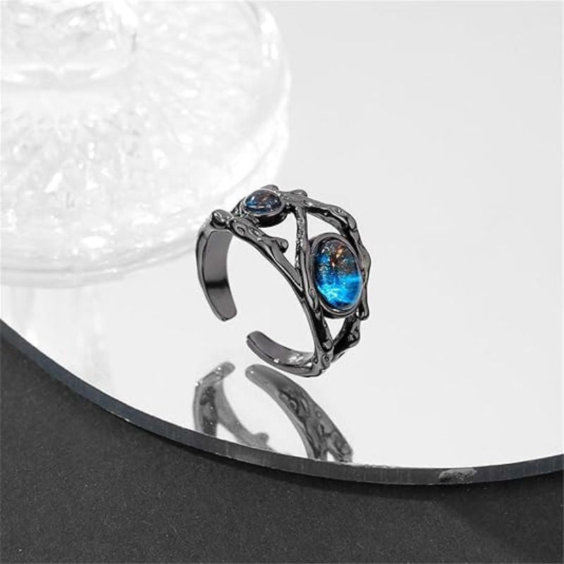 Black Gold Plated Blue Fire Moonstone Ring
