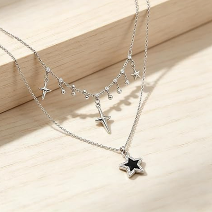 Y2K Grunge Punk Layered Silver Star Necklace