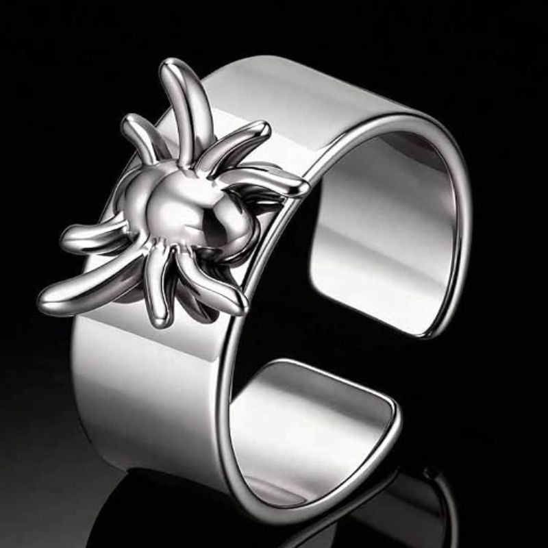 Punk 3D Spider Wide Cuff Band Ring