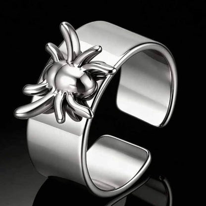 Punk 3D Spider Wide Cuff Band Ring