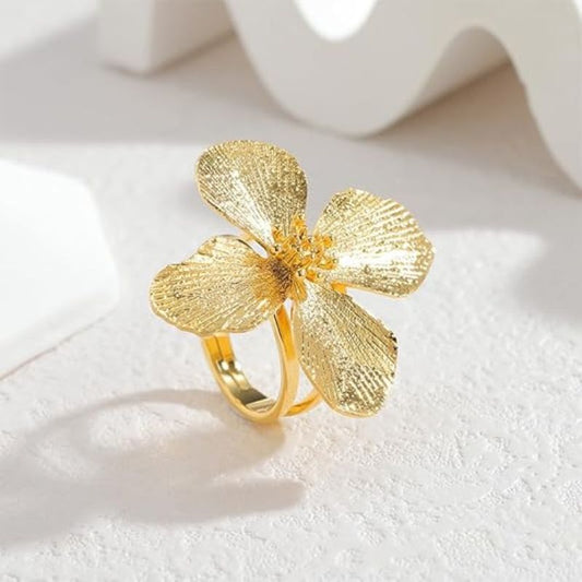 Chic Large Gold Flower Adjustable Ring
