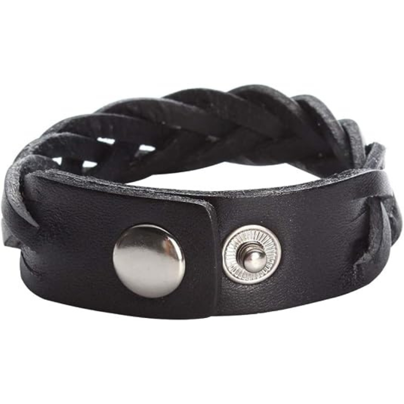 Leather Bracelet Braided Sporty Wide Wristband