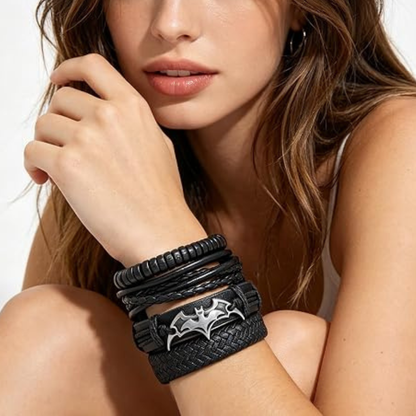 4 Pcs Bat Leather Layered Bracelets