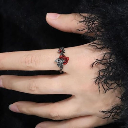 Gothic Punk Black Red Rose Ring