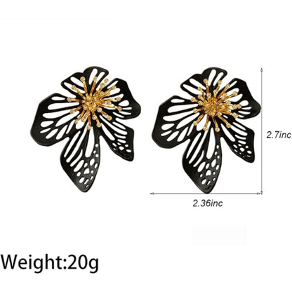 Large Black Flower Earrings for Women
