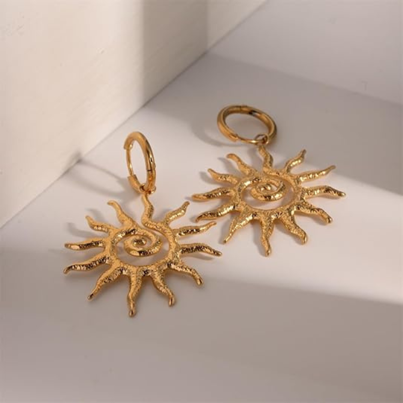 Spiral Sun Huggie Dangle Drop Earring