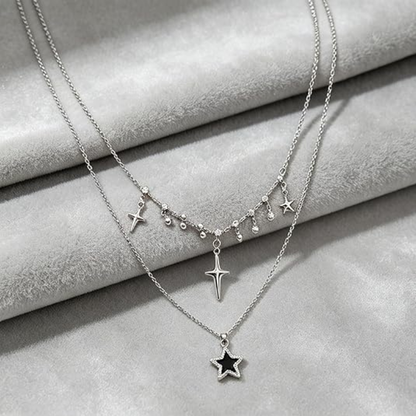 Y2K Grunge Punk Layered Silver Star Necklace