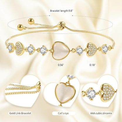 Adjustable 14K Gold Plated Heart Link Chain Bracelet