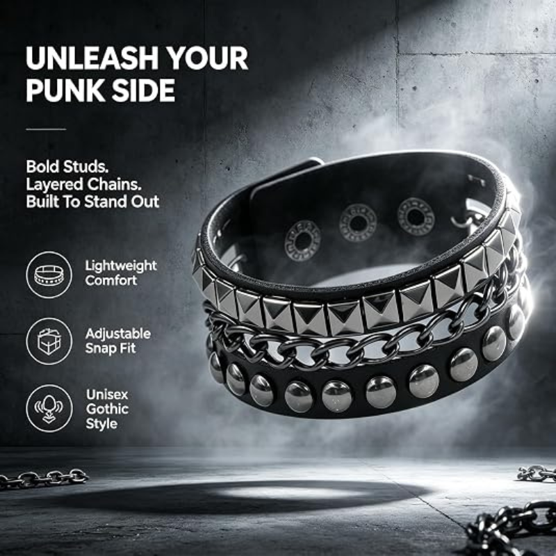 Punk Studded Leather Cuff Bracelet