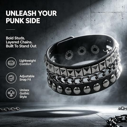 Punk Studded Leather Cuff Bracelet