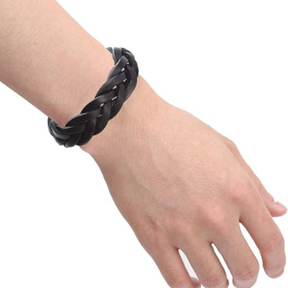 Leather Bracelet Braided Sporty Wide Wristband