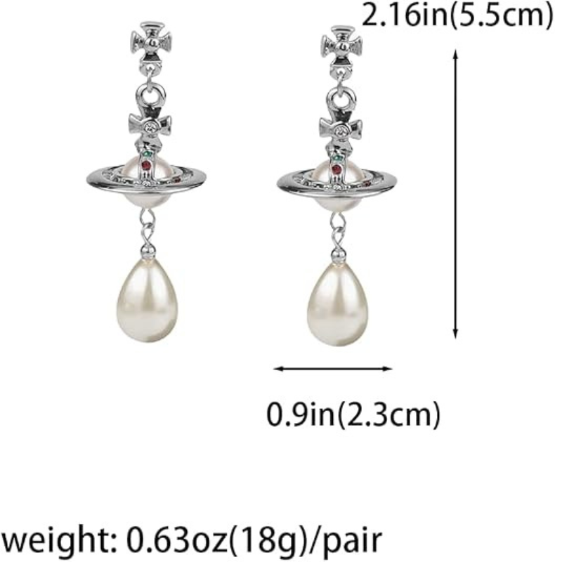 Silver Saturn Planet Dangle Earrings