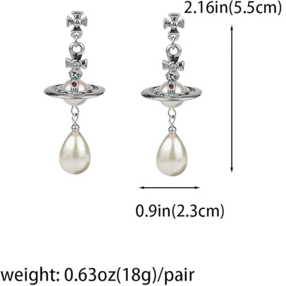 Silver Saturn Planet Dangle Earrings