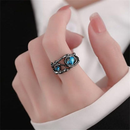 Black Gold Plated Blue Fire Moonstone Ring