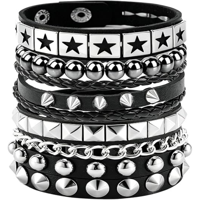 4Pcs/Set Street Hip Hop Leather Studded Cuff Bracelets