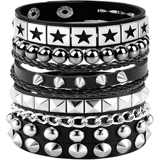 4Pcs/Set Street Hip Hop Leather Studded Cuff Bracelets