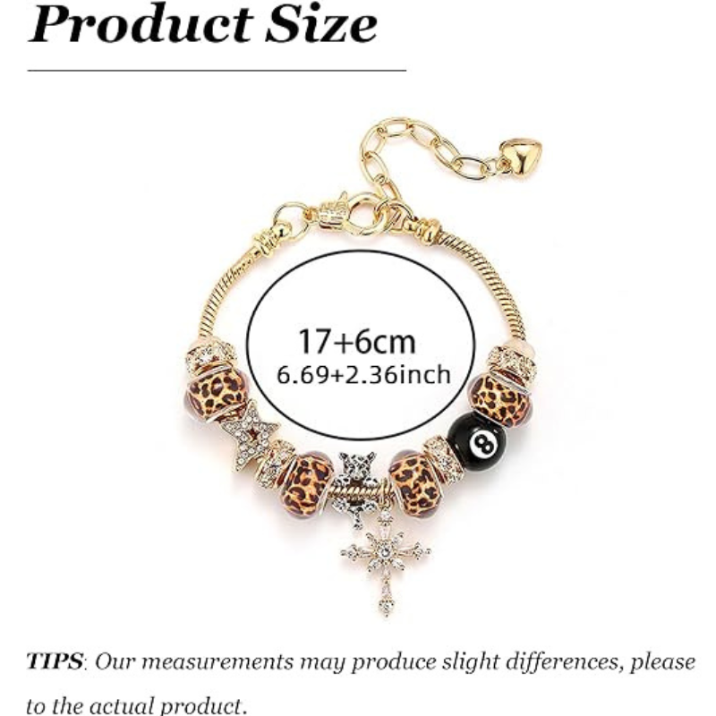 Leopard Cross Charm Bracelet for Women