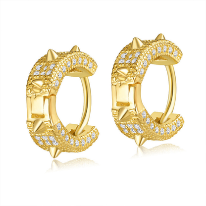 14K Gold Spike Hoop Earrings