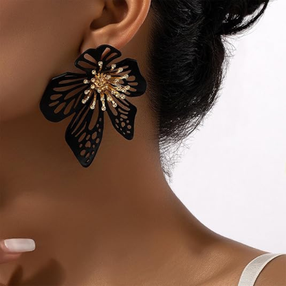 Large Black Flower Earrings for Women