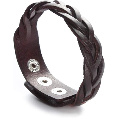 Leather Bracelet Braided Sporty Wide Wristband