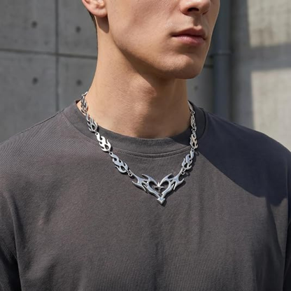 Punk Flame Thorn Star Heart Pendant Necklace