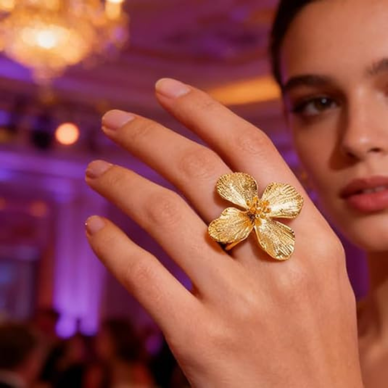 Chic Large Gold Flower Adjustable Ring