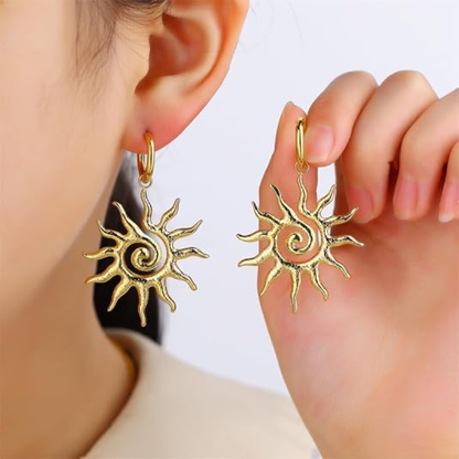 Spiral Sun Huggie Dangle Drop Earring