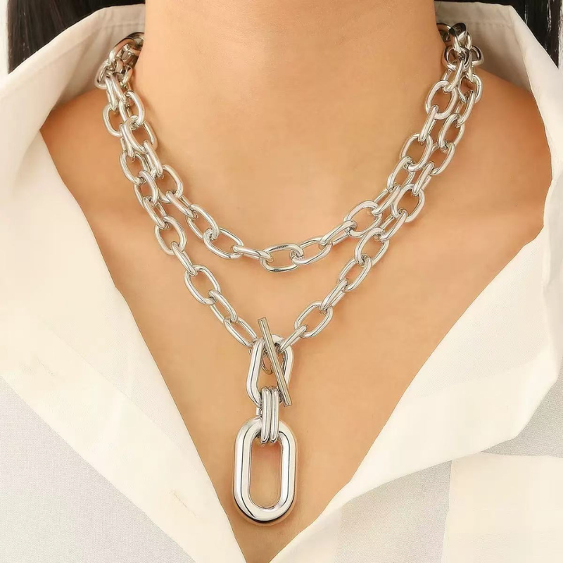 Layered Pendant Chain Punk Thick Necklace