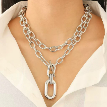 Layered Pendant Chain Punk Thick Necklace
