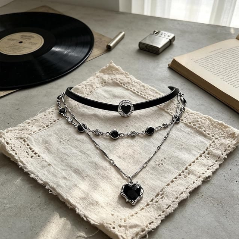 Gothic 3 Layered Heart Necklace