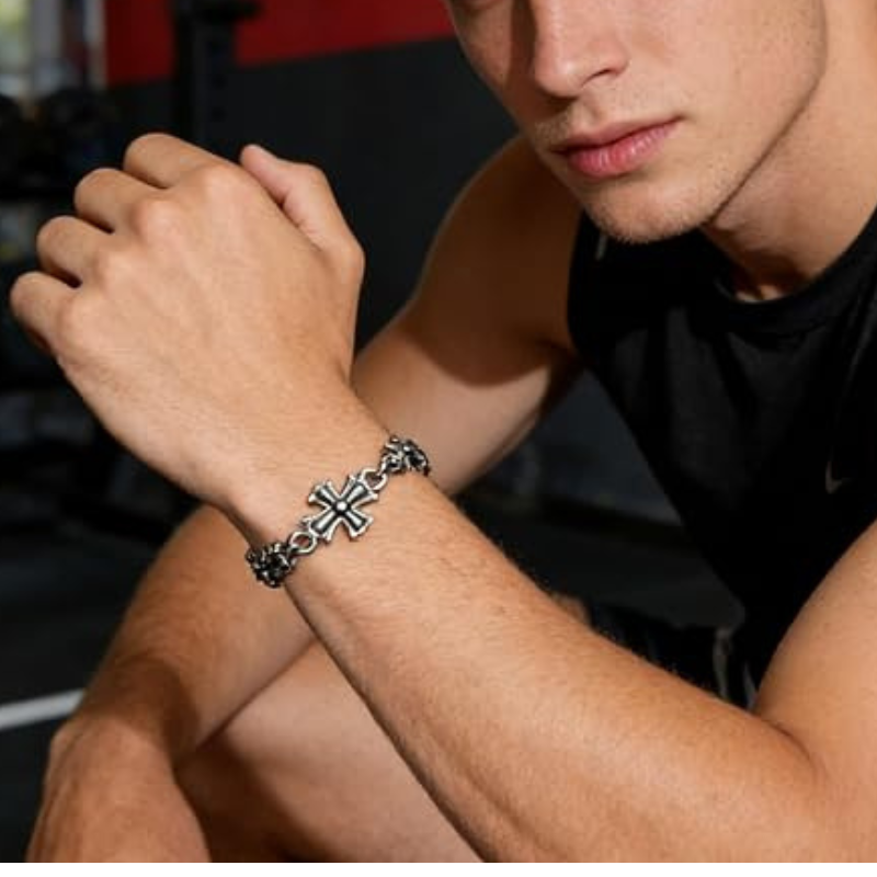 Silver Gothic Cross Bracelet