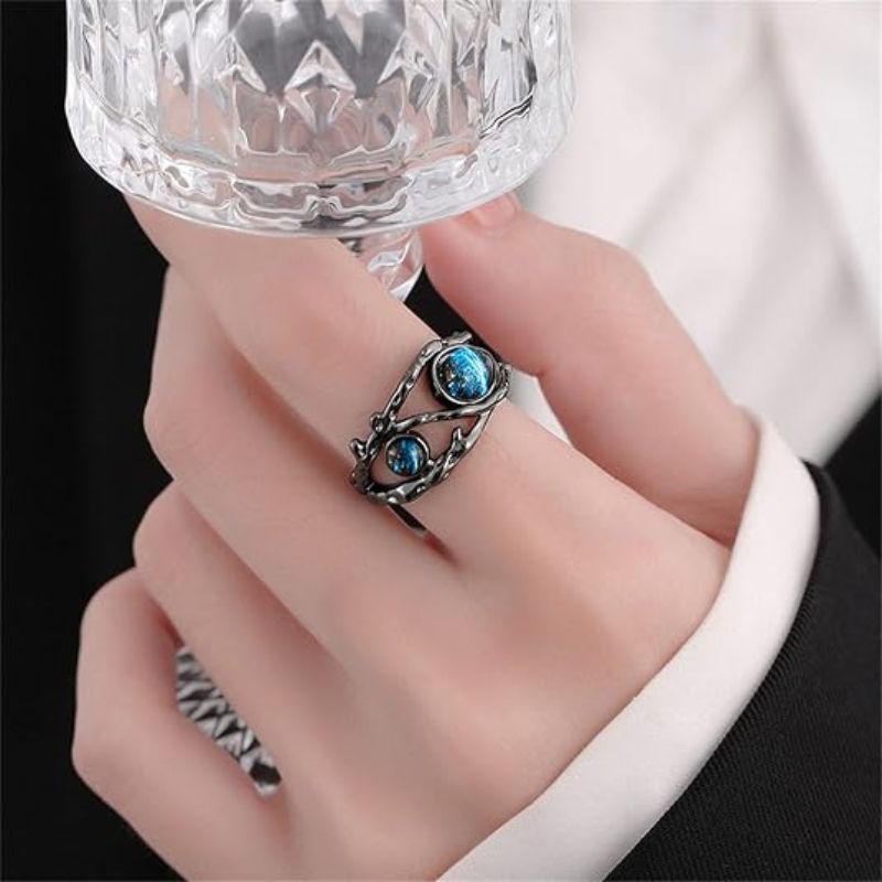 Black Gold Plated Blue Fire Moonstone Ring
