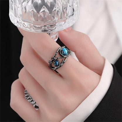 Black Gold Plated Blue Fire Moonstone Ring