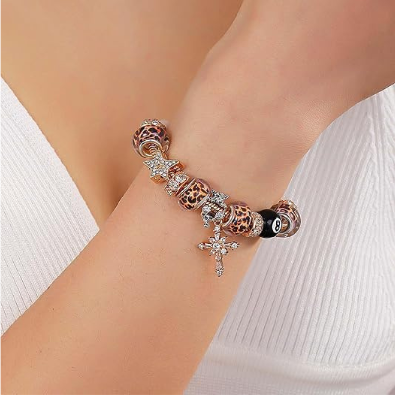 Leopard Cross Charm Bracelet for Women